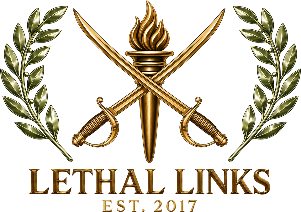 Lethal Links, established 2017: crossed swords, a torch and laurel branches