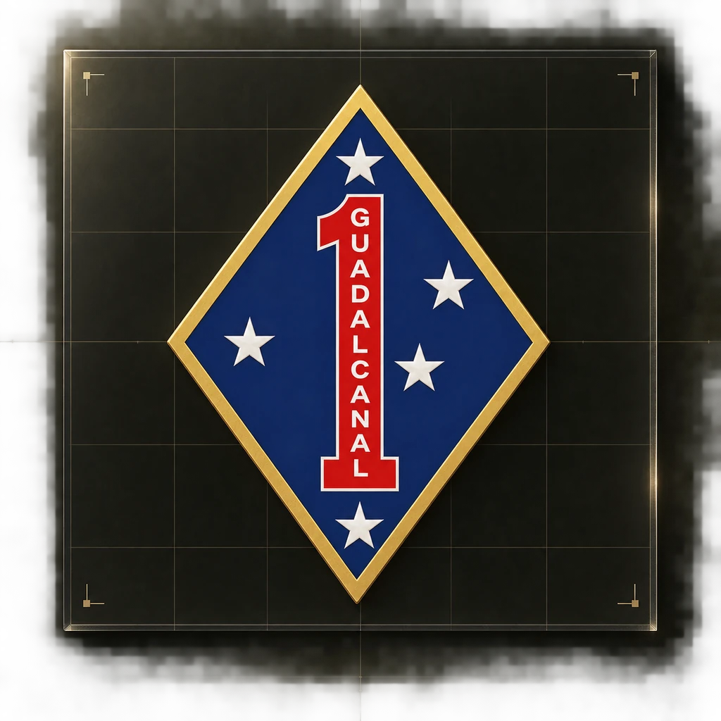 AI-generated digitized study of the 1st Marine Division diamond, five stars, and Guadalcanal numeral