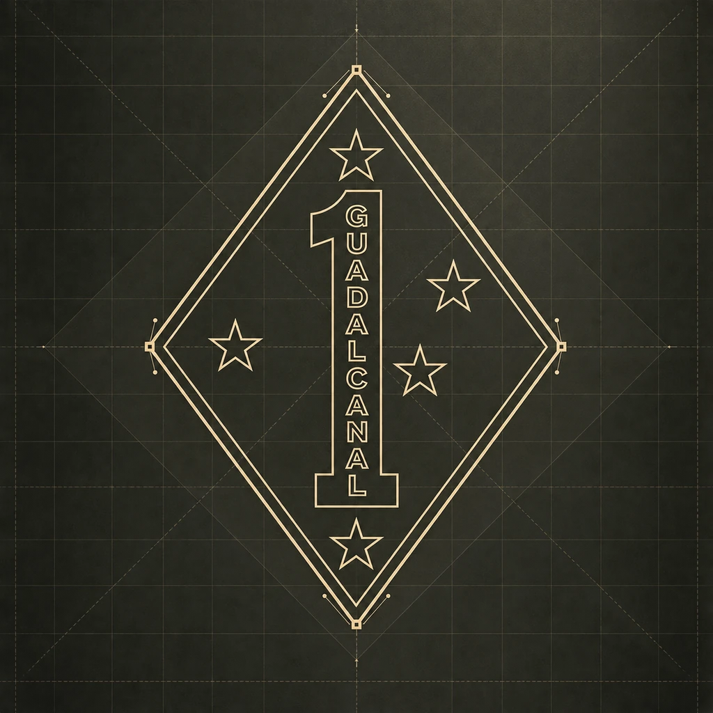 AI-generated line-construction study of the 1st Marine Division insignia geometry