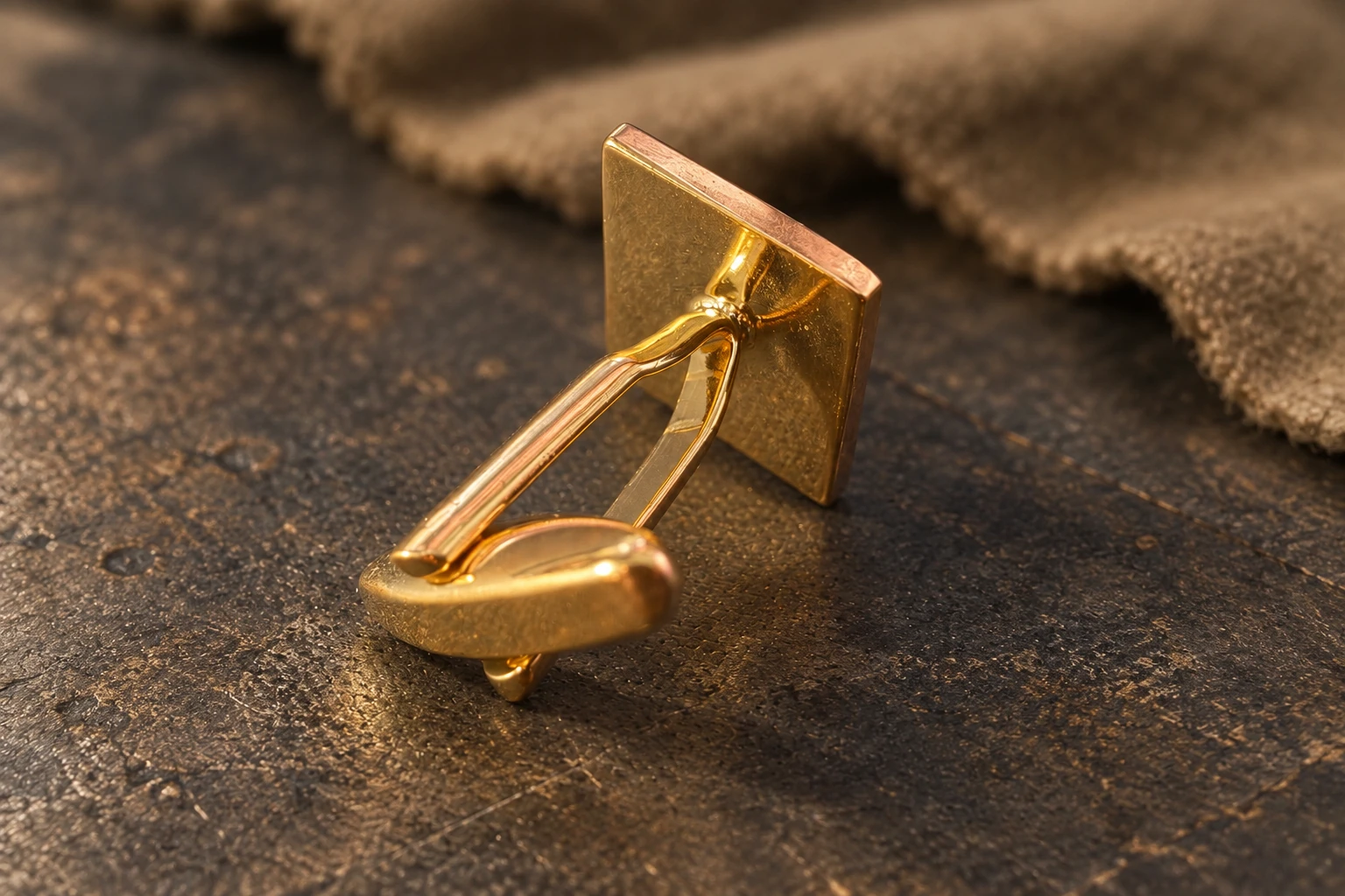 Illustrative view of a gold-tone open two-rail cufflink stem and flattened oval swivel, based on the owner's cufflink photos